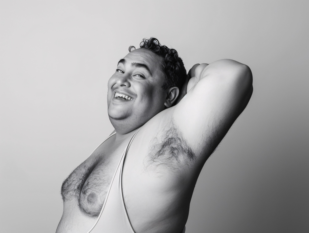 Monochrome portrait of man showing vulnerability and self-acceptance